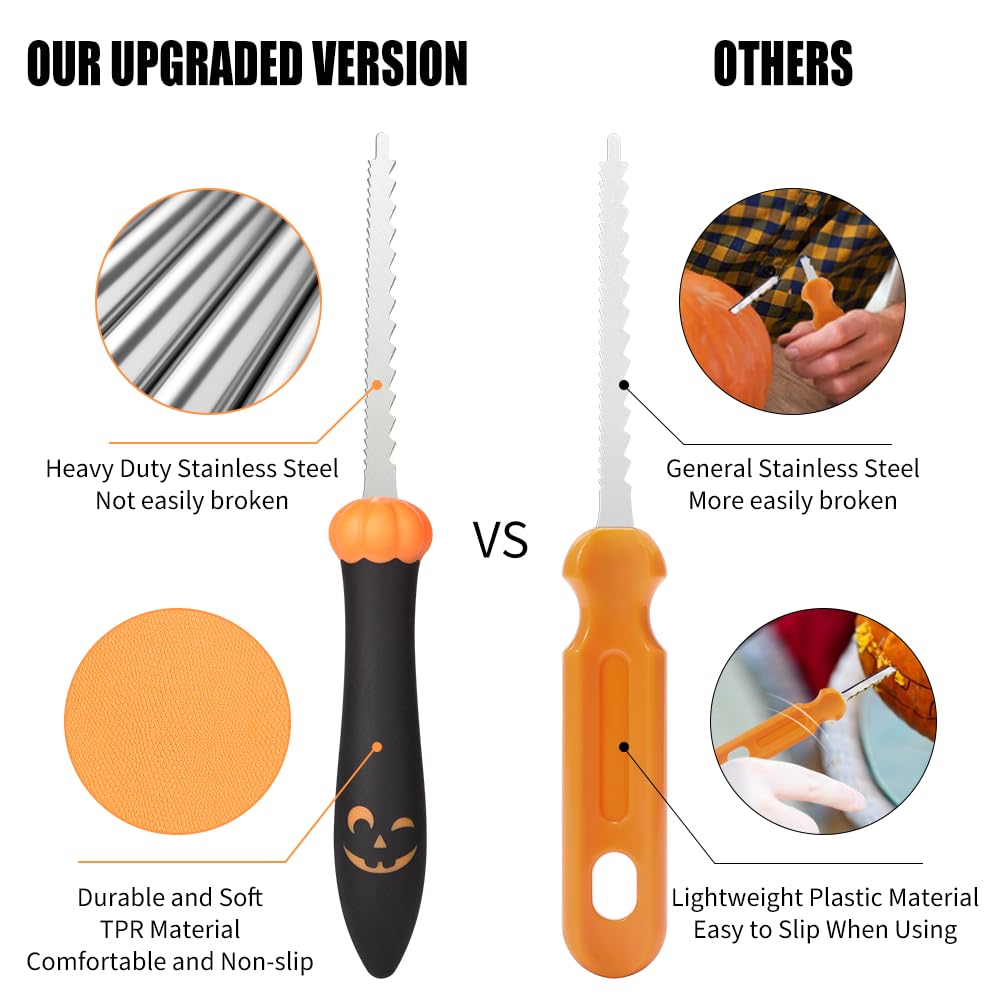 Upgraded Pumpkin Carving Kit for Adults & Kids with Professional Detail Sculpting Tools, Heavy Duty Stainless Steel Knife Set with Carrying Case for Halloween Decoration
