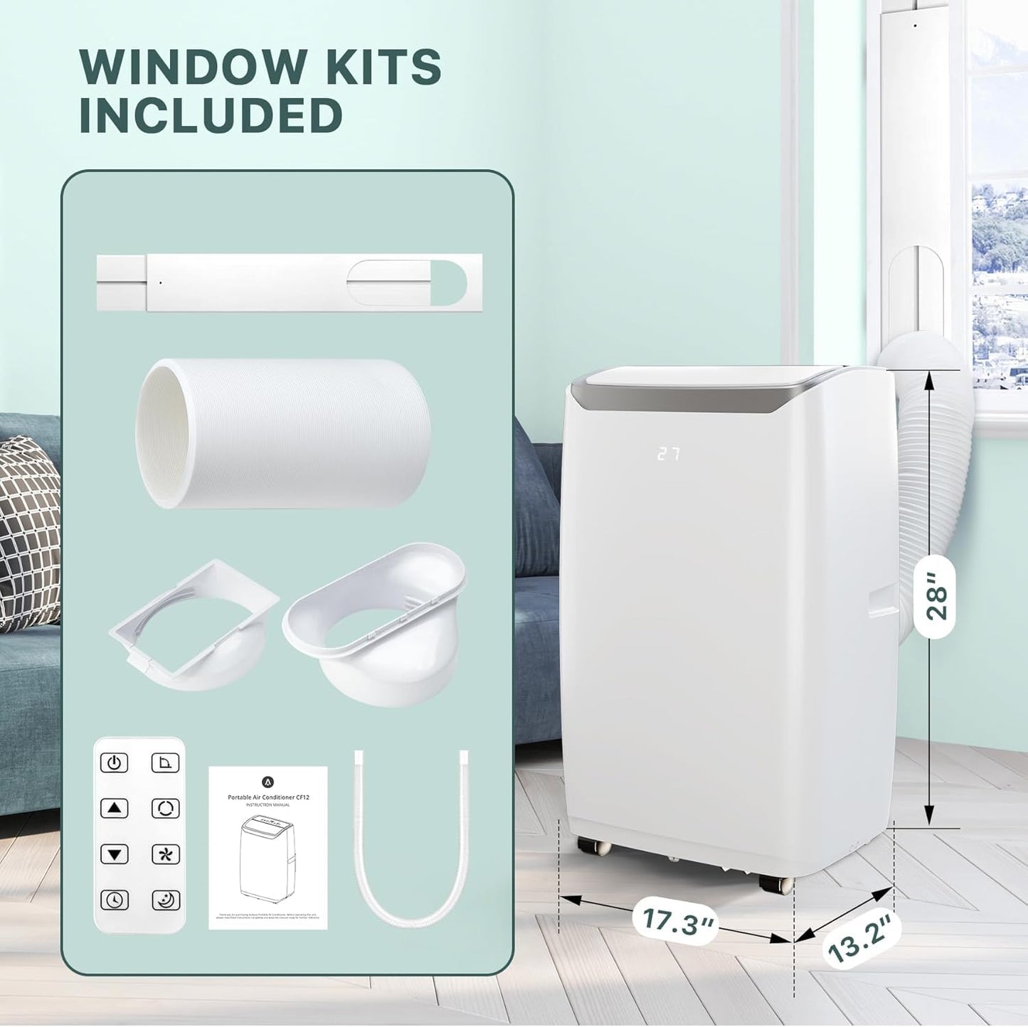Garvee 14,000 BTU Portable Air Conditioner for Room Up to 750 Sq.Ft, 4 in-1 AC Unit with Cooling, Fan, Dehumidifier & Sleep Mode, Remote Control & Window Kit Included for Home, Office, Apartment,White