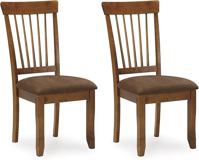 Signature Design by Ashley Berringer | Spindle Back 18" Dining Chairs (Set of 2) – Rustic Light Brown with Upholstered Cus...