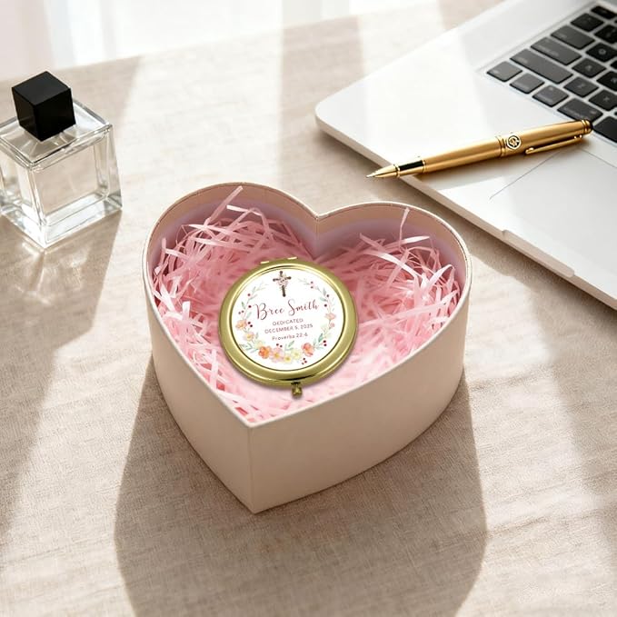 Eunigem Personalized Compact Flower Mirror for Women-Makeup Small Purse Mirror Custom Gift for Girls Women Christians (Flower Color-2)