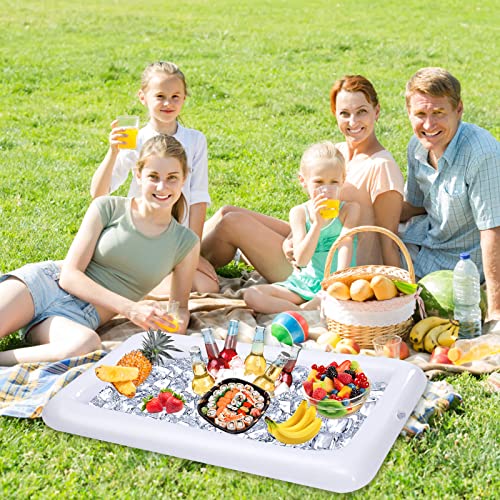 4 Pack Inflatable Ice Serving Bar Pool Party Buffet Drink Cooler Floating Ice Tray Food Drink Containers for Summer Partie...