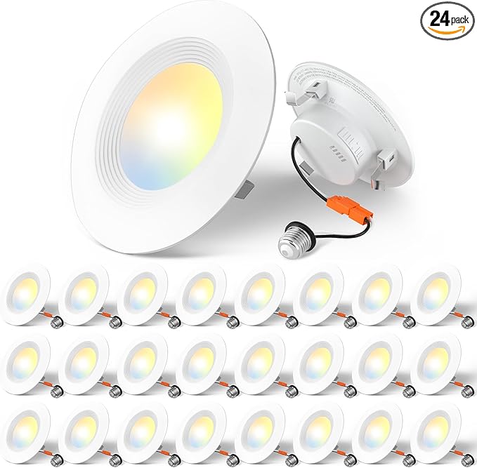 Amico 24 Pack 4 inch 5CCT LED Recessed Lighting, Dimmable, 8.5W=60W, 650LM, 2700K/3000K/4000K/5000K/6000K Selectable, Retr...