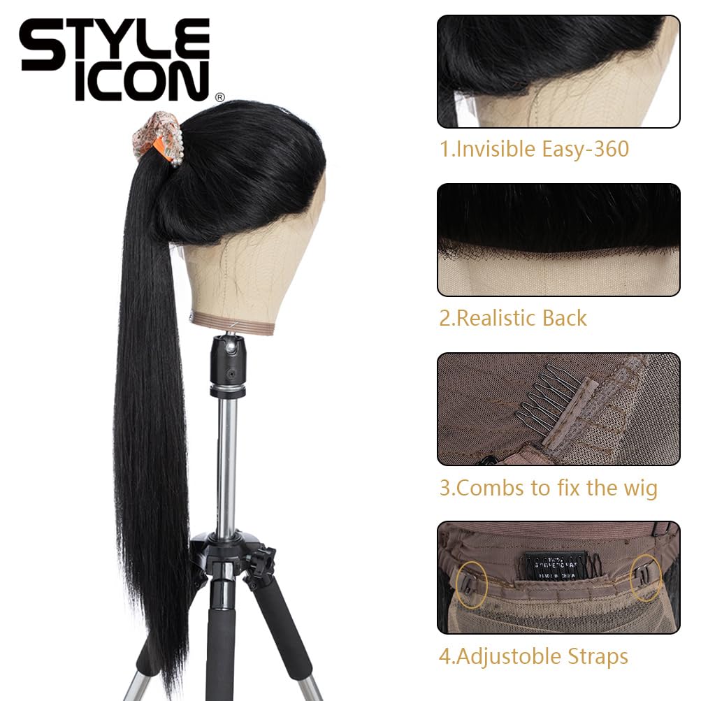 Style Icon 36    Super Long 13x4 Lace Wig Easy-360 Lace Frontal Wigs Free Part Lace Front Wigs with Baby Hair (36, 1B)