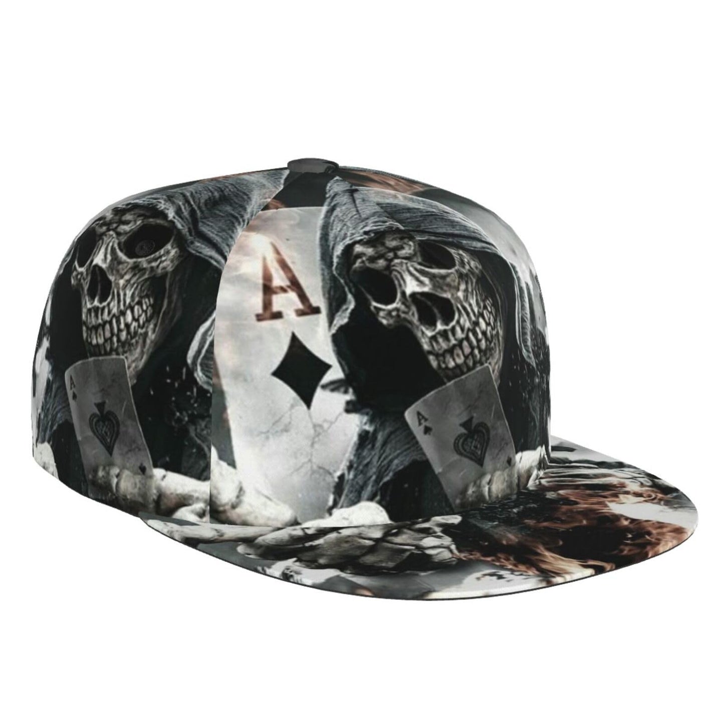 Playing Cards Grim Reaper Skull Unisex 3D Printing Classic Baseball Cap Snapback Flat Bill Hip Hop Hats Black