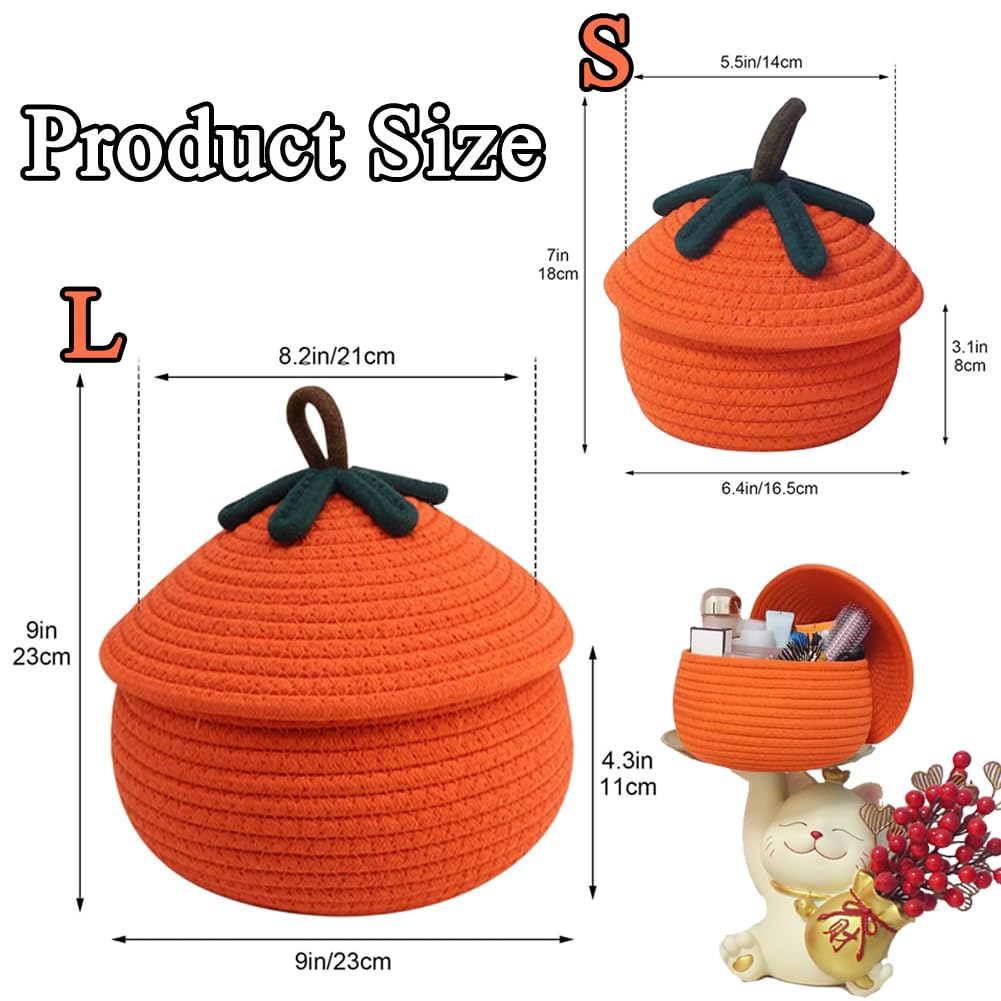 Halloween Pumpkin Basket With Lid, Halloween Pumpkin Candy Bucket, Trick Or Treat Pumpkin Woven Storage Bin, Large Capacity Woven Rope Basket For Store Toys, Candys, Snacks, Home Decor (Khaki-L)