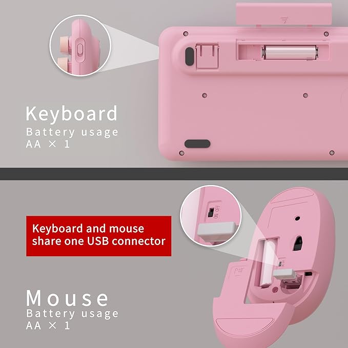 UBOTIE Colorful Computer Wireless Keyboard Mice Combo, Retro Typewriter Flexible Keys Office Full-Sized Keyboard, 2.4GHz Dropout-Free Connection and Optical Mouse (Pink-Colorful)
