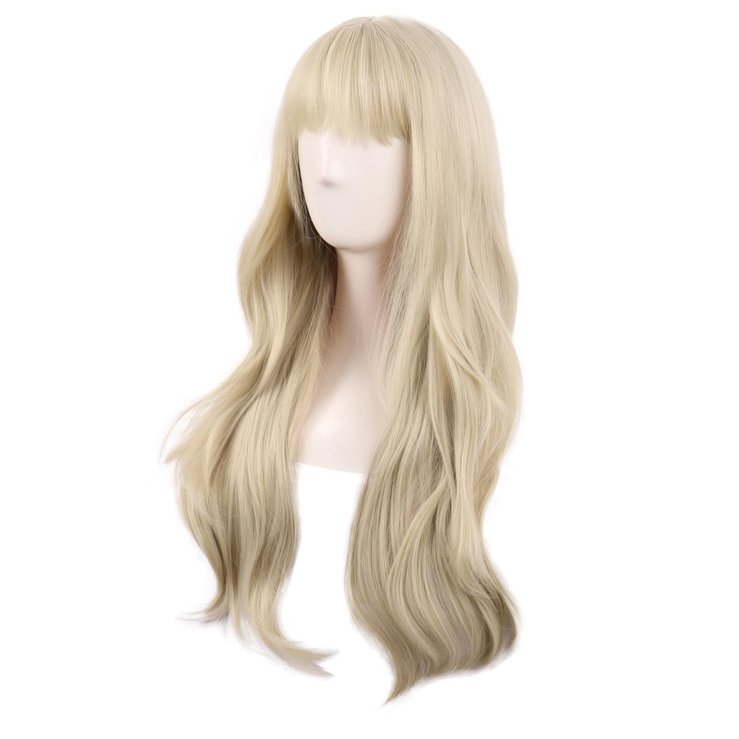 MapofBeauty 28 Inch/70 cm Long Curtain Bangs Synthetic Fiber Wavy Curly Heat Resistant Cosplay Party Wig (Blonde)