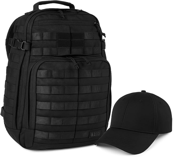 5.11 Tactical Rush 24 2.0 Backpack Bundle with Adjustable Uniform Hat, Black – Rugged 37L Tactical Pack and Cap Combo for ...