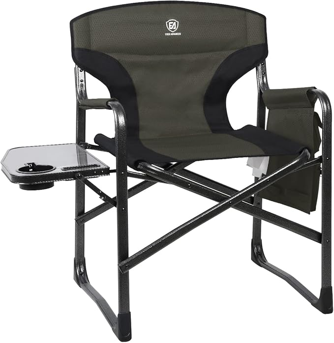 EVER ADVANCED Lightweight Folding Directors Chairs Outdoor, Aluminum Camping Chair with Side Table and Storage Pouch, Heav...