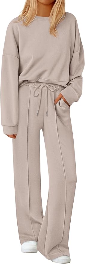 PRETTYGARDEN 2 Piece Sets For Women Fall Trendy Long Sleeve Sweatshirt Wide Leg Pants Loungewear Set Matching Sweatsuit