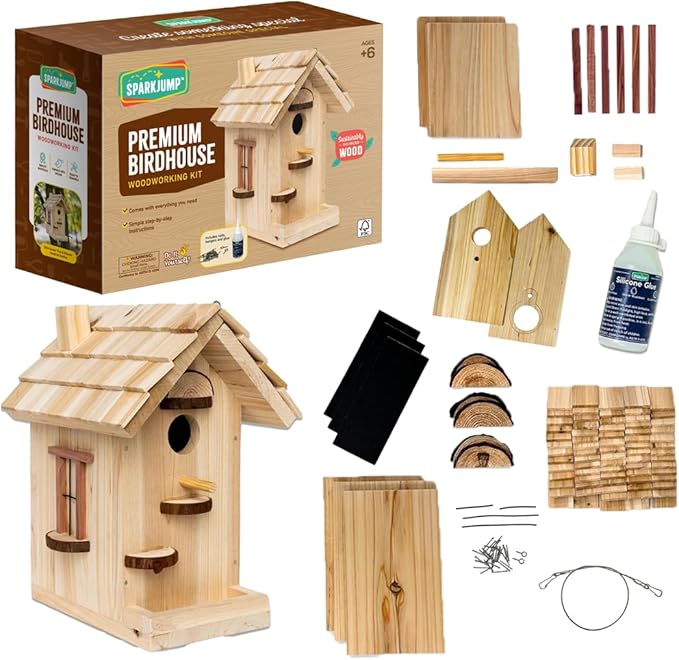 SparkJump Premium Wooden Bird House Kit - Build it Yourself Birdhouse - Birdhouse Kits for Adults to Build - Woodworking A...