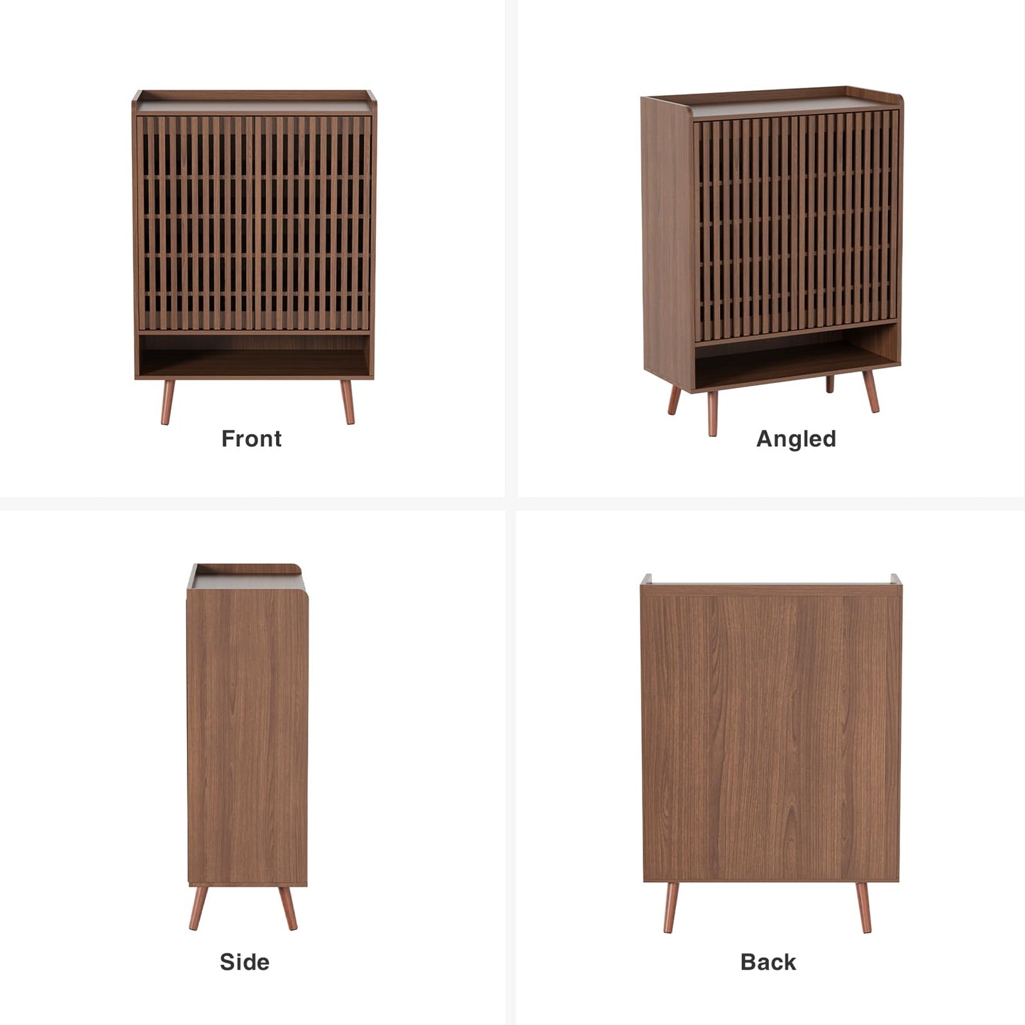 FiveWillowise Large Shoe Storage Cabinet with Adjustable Shelves, 6-Tier Wooden Shoe Rack Organizer with Grille Doors for Entryway, Hallway, Closet, Bedroom, Living Room, Walnut