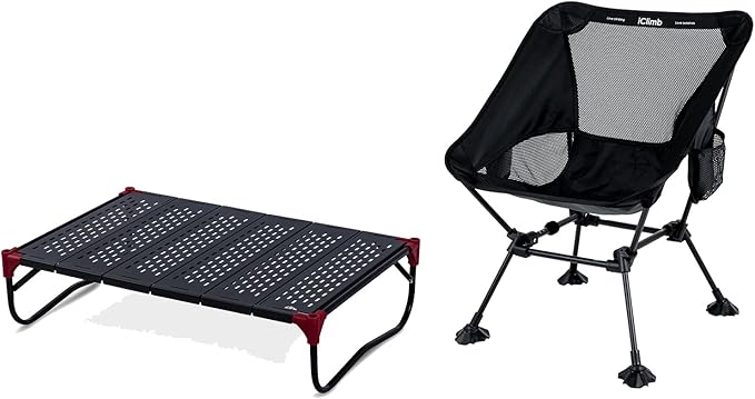 iClimb 1 Extendable Table with Hanger and 1 Anti-Sink Large Feet Chair, Ultralight Compact for Adults Outdoor Camping Back...