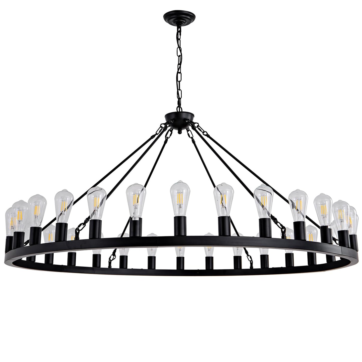 SARUDIIR Wagon Wheel Chandelier Farmhouse 53" 30-Light Large Black Farmhouse Round Wheel Chandelier Light fixtures Outdoor Wagon Wheel Chandeliers for Porch high Ceilings Dining Room Living Room