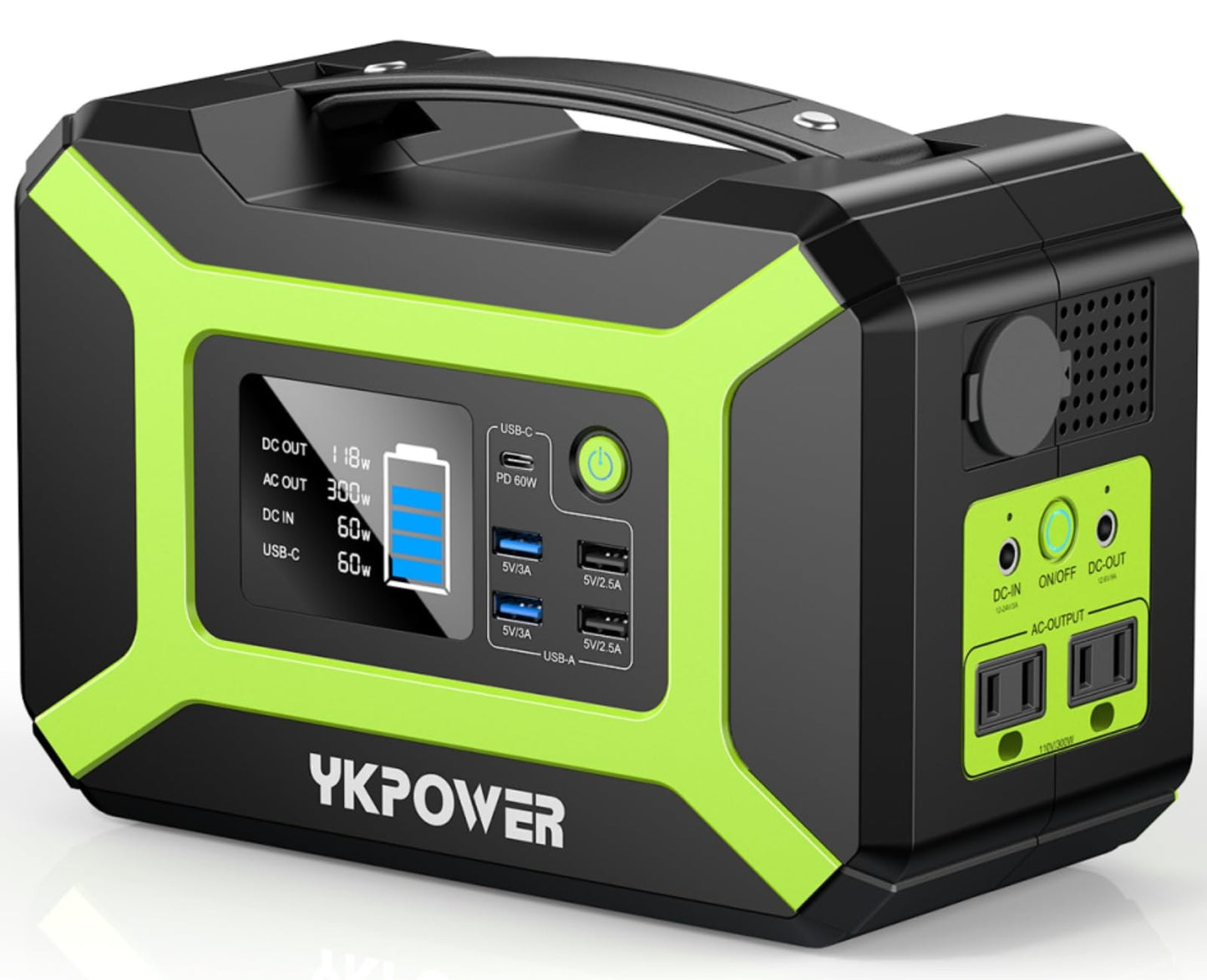 Portable Power Station 300W (Peak 600W), Ykpower 296Wh Backup Lithium Battery Solar Generator With 110V Ac Output, 60W Usb-C Pd