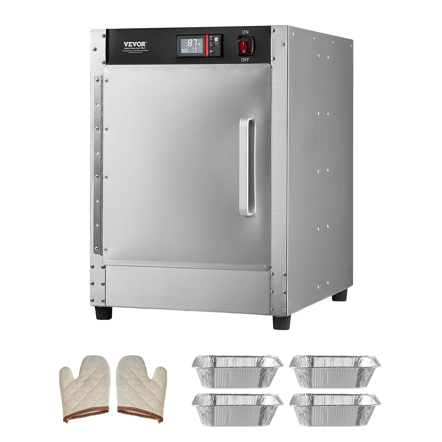 VEVOR Hot Box Food Warmer, 4-Tier Concession Warmer with Water Tray, 4 Pans, Single-Door and Adjustable Shelves, Stainless Steel Food Warmer Cabinet, Ideal for Storing Pizza, Chicken, Restaurant