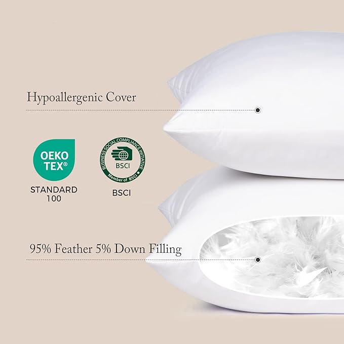 puredown® 18 x 18 Decorative Feather Down Throw Pillow Inserts (Set of 2, White) for Sofa, Couch, Bed, Machine Washable