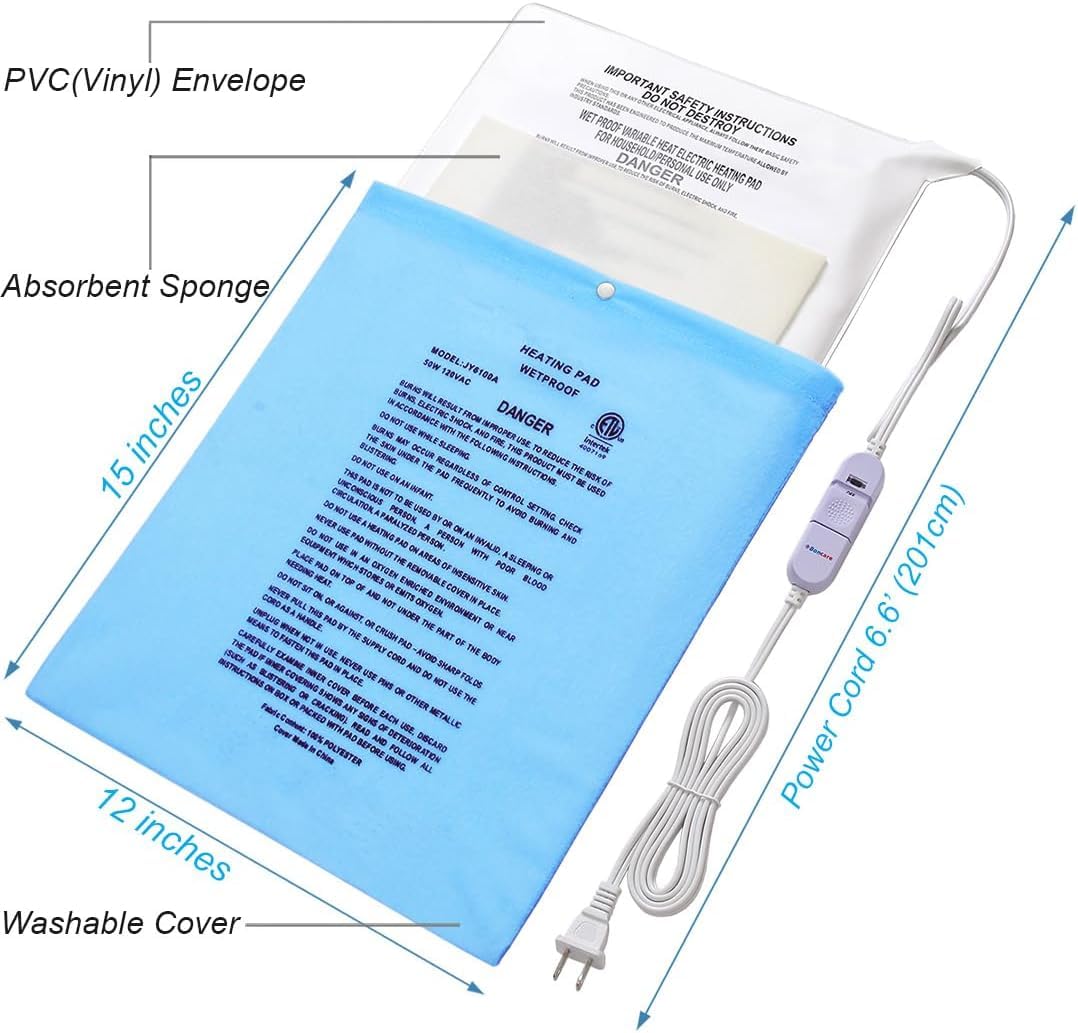Boncare® Stay-On Small Vinyl Electric Heating Pad for Neck and Shoulders and Back Without Auto-Off, Low & High Heat Levels, Waterproof Hot Heat Pad with Washable Cover (11.5"x13.5", 1-Pack)