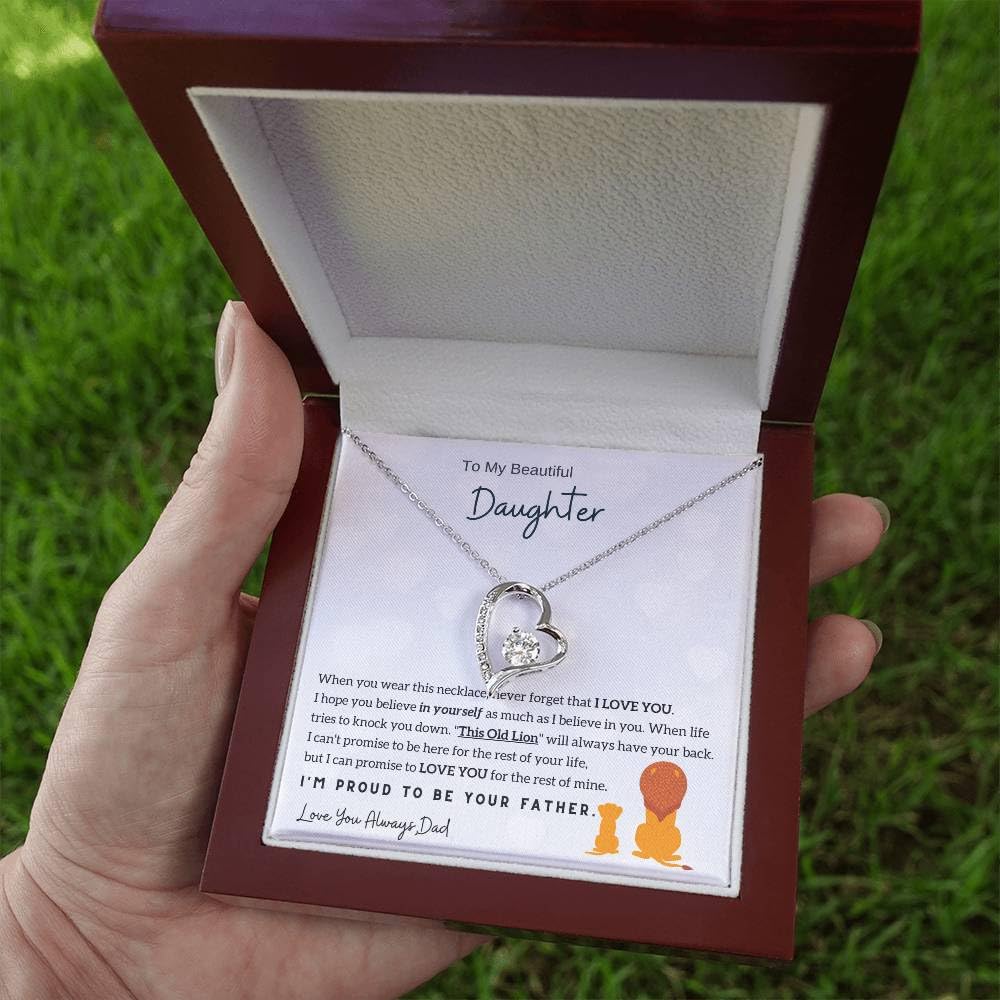 Momavo Jewelry Daughter Gift: Father to Daughter Christmas Birthday Gift, Forever Love Necklace (Luxury Box w/ LED LIGHT, 14k White Gold Finish)