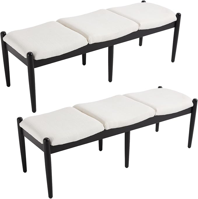 RIVOVA 54.25" Modern Ottoman Benchs Set of 2 Upholstered Linen Bedroom End of Bed Bench Boho Bench Long Seating Bench Entryway Stool with Wood Legs for Living Room/Foyer, White