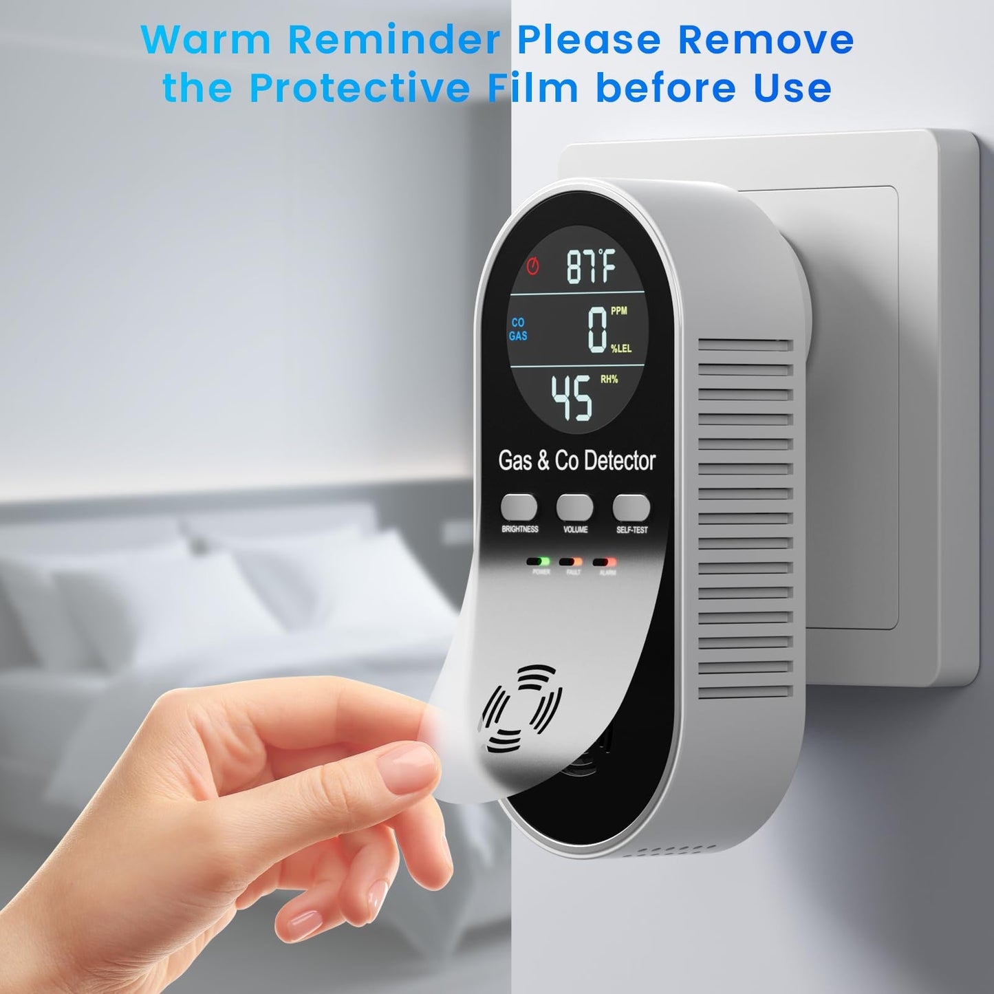 5 in 1 Carbon Monoxide Detectors Plug in with Temperature Humidity Sensor Built in Battery Backup, Natural Gas Leak Detector with Clear LED Display Sound & Light Warning for Home/Hotel, 2Pcs, Black.