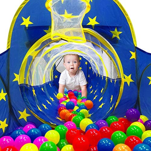 PigPigPen 3pc Kids Play Tent for Boys with Ball Pit, Crawl Tunnel, Princess Tents for Toddlers, Baby Space World Playhouse...
