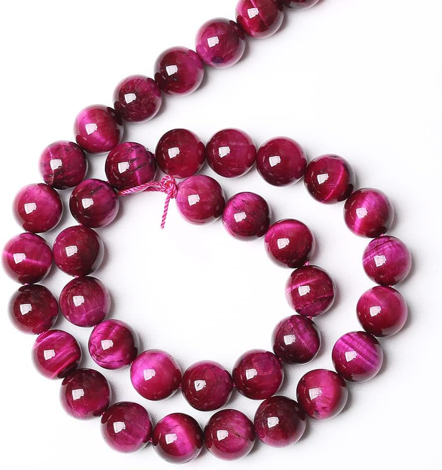 10mm 38pcs Natural Rose Red Tiger Eye Agate Stone Round Loose Beads for Jewelry Making Semi-Precious Beads DIY Bracelet Necklace (Rose Red Tiger Eye Stone, 10mm)