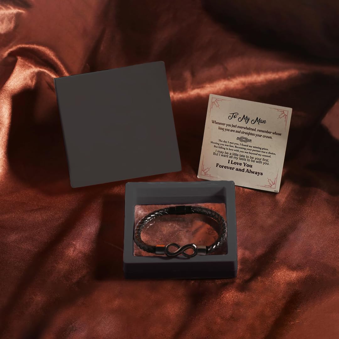 Drelinty To My Man, To My Son, Infinity Leather Bracelet Boyfriend Grandson Gifts Bracelets from Wife Mother Girlfriend Grandmother Love Forever Anniversary Birthday Christmas Gifts for Men Husband Son Grandson (To My Man)