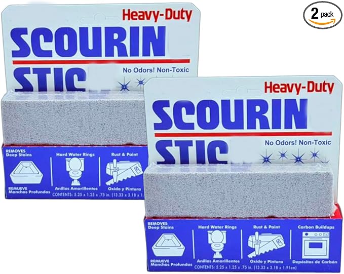 Pumice Scourin Stic Heavy Duty -Pack of 2 - Toilet Bowl Cleaner for Rust, Hard Water & Stain Removal - Safe for Porcelain, Tile & Grout