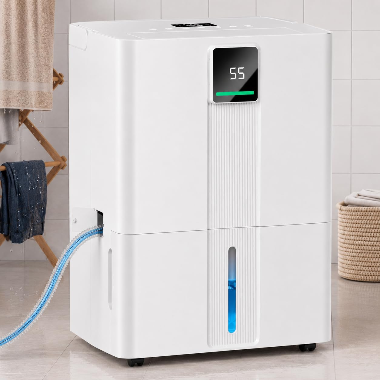 Uthfy 6000sq.ft Large Dehumidifier for Basement, Max 100 Pints Dehumidifiers with Drain Hose, 5.5Gal Detachable Water Tank, 2 LED & 3 Colors Display, Child Lock, Wheels&Handle for Whose House, Bedroom