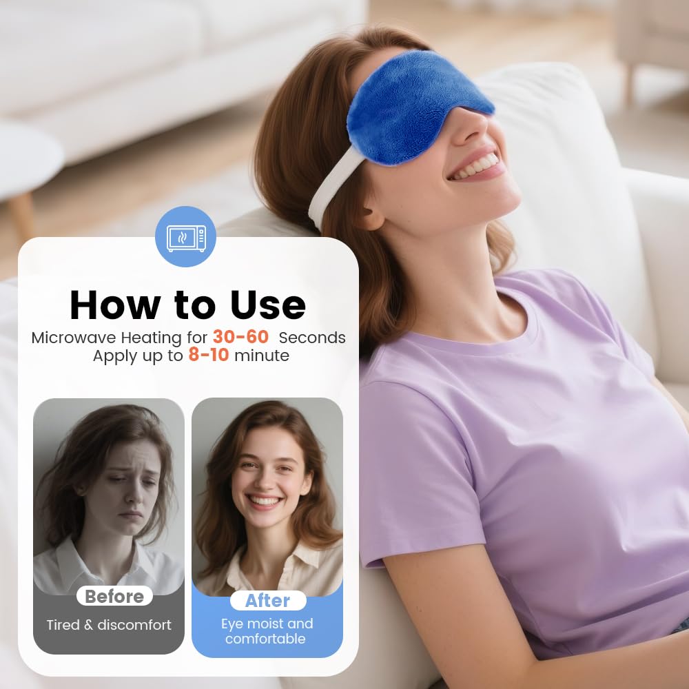 Microwave Heated Eye Mask, Steam Warm Compress for Dry Eyes, Work with Relieve, Blepharitis & Stye Treatment (Blue)