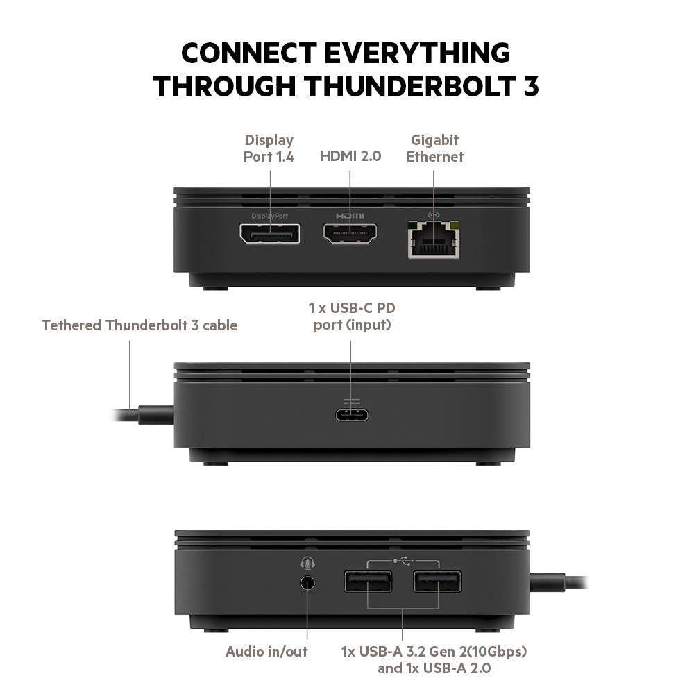 Belkin Thunderbolt 3 Dock Core With Thunderbolt 3 Cable - Usb C Hub - 7-In-1 Docking Station For Macs & Windows, 60W Upstream Ch