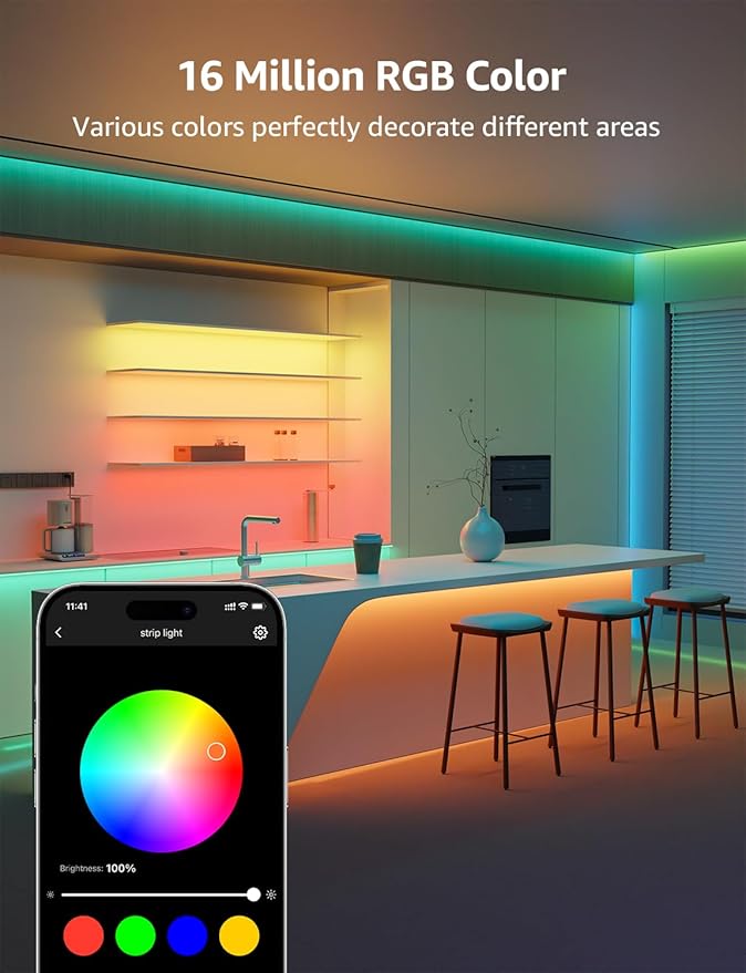 Lepro SE1 AI Smart LED Strip Lights - 65.6ft RGB Color Changing Light Strips with APP Control, AI Generated Lighting, Music Sync, 2.4GHz Wi-Fi & Bluetooth LED Lights for Home Decor (No Remote)