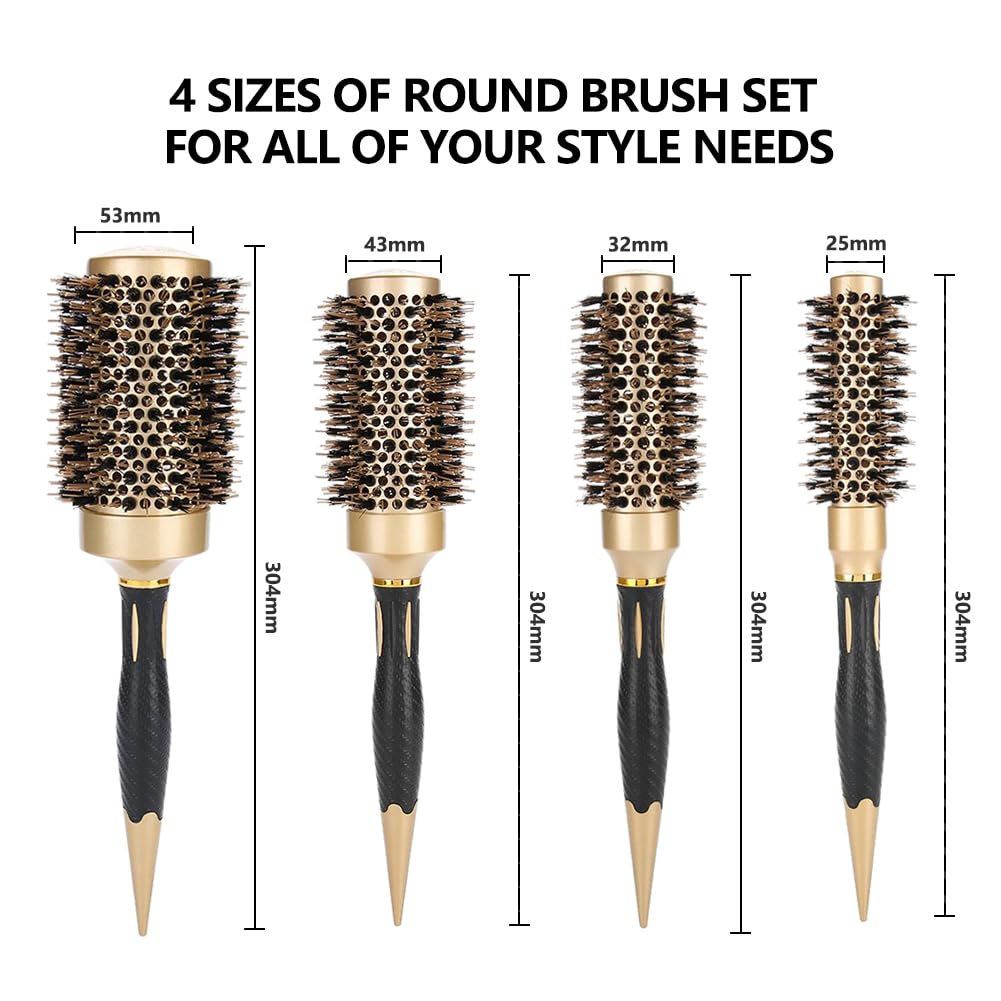 Aozzy Hair Brush, Round Brush Set for Blow Drying - Professional Boar Bristle Hair Styling Brush, Nanothermic-Ion Technology, Ve