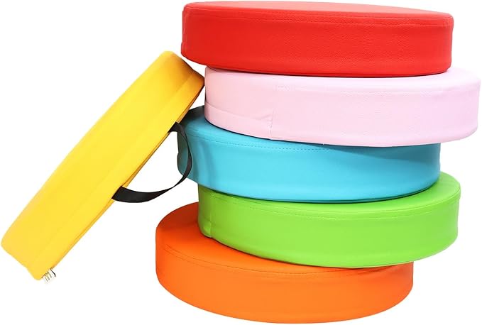 M Mute Touch 6 Pcs Flexible Seating, Waterproof Floor Cushions Easy to Clean and Carry,16''x16''x3'' Soft Seat Cushion for Learning Sitting Daycare Chair Yoga and Meditation (PU Leather)