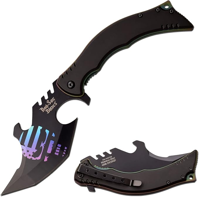 Dark Side Blades Tactical Folding Knife, 8.75 inch Overall Length, 4 inch Black Oxidized Blade, Skull Design, Aluminum Han...
