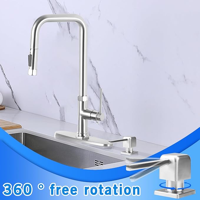 Built in Dish Soap Dispenser for Kitchen Sink, Lotion Dispenser Refill from The Top with Stainless Steel Pump Head 17 OZ Bottle Built in Countertop Under Sink, Brushed Nickel