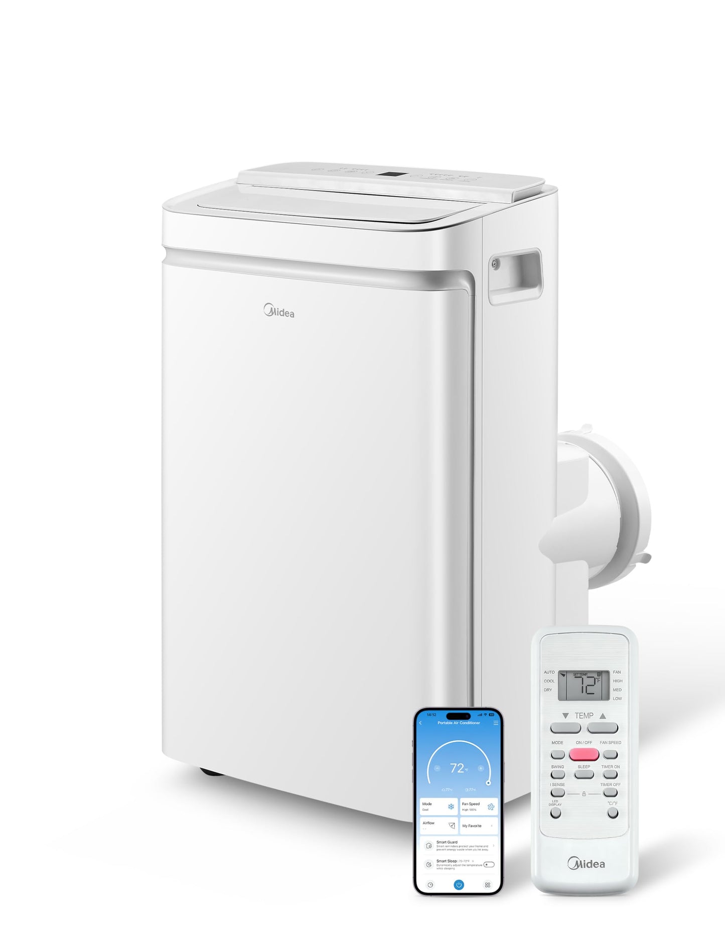 Midea 14,000 BTU ASHRAE (12,000 BTU SACC) Dual Hose Portable Air Conditioner with Inverter, Remote Control, Cools up to 550 Sq Ft, Smart Wi-Fi Connects to Alexa/Google Assistant, Window Kit Included