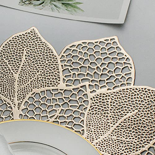 Gold Round Placemats for Dining Table Set of 6 Pressed Vinyl Metallic Table Mats Hollow Out Hibiscus Flower Place Mats for...
