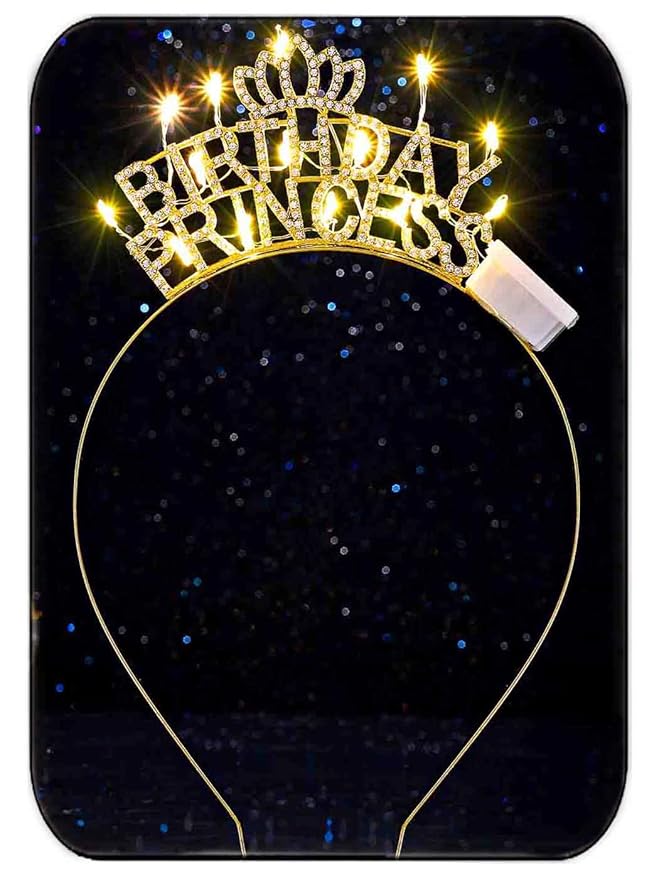 DRESBE Light Up Birthday Tiara LED Princess Crown Headband Glow Party Hair Accessories for Women (Gold)