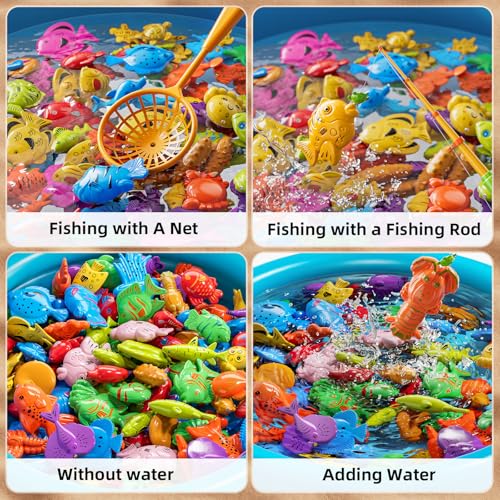 NIPLOOOW Pool Fishing Toys Games, Water Table Bathtub Toy with Inflatable Pool Pole Rod Net Plastic Floating Fish, Birthda...