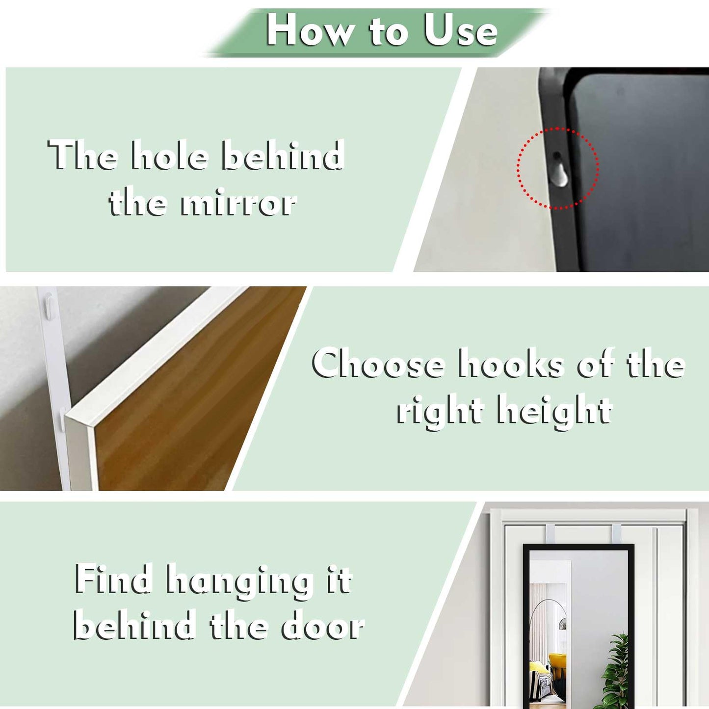 FWUNYVN Over-The-Door Mirror Hanger, Adjustable Door Mirrors Hanger Set with Protective Lining, 2 Pcs Door Brackets Perfect Height and Fit (Mirror Not Included)-White