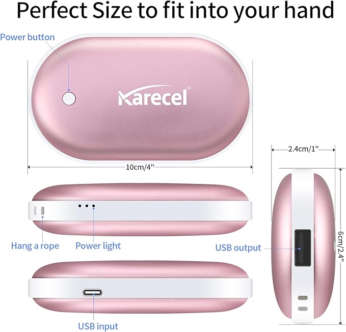 Karecel Rechargeable Hand Warmer, 5200mAh Double-Sided Instant Heating Electric Hand Warmer Power Bank, Up to 11Hrs, USB Portable Handwarmer Pocket Heater, Tech Gifts for Men Women, Winter Essentials