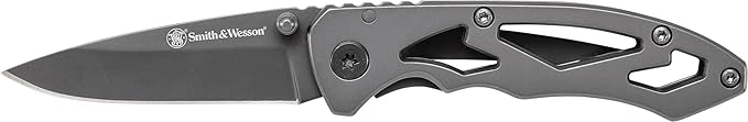 Smith & Wesson CK400 5.4in High Carbon S.S. Folding Knife with a 2.2in Drop Point Blade and Stainless Steel Handle for Out...