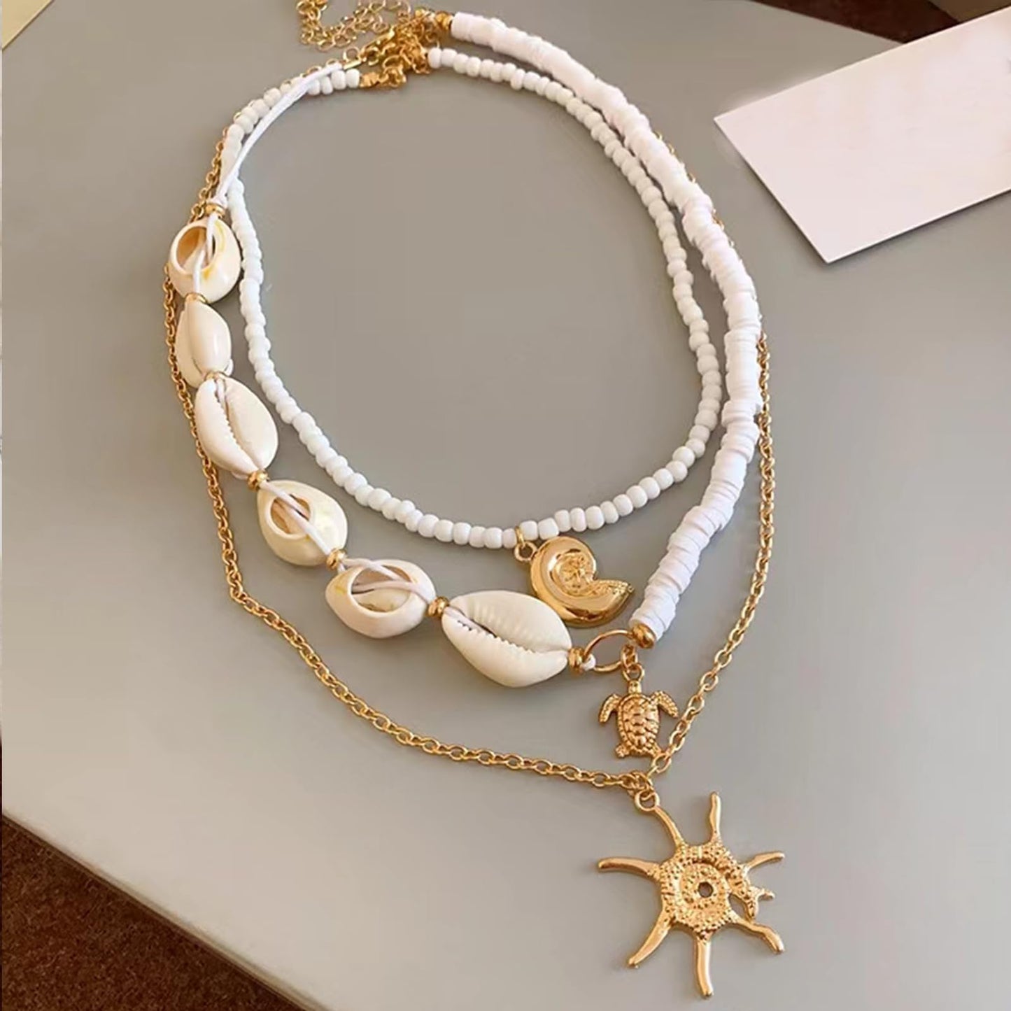 Shell Necklaces for Women Layered Starfish Seashell Charm Necklace Beach Conch Jewelry Halloween Costume Women Stocking Stuffers
