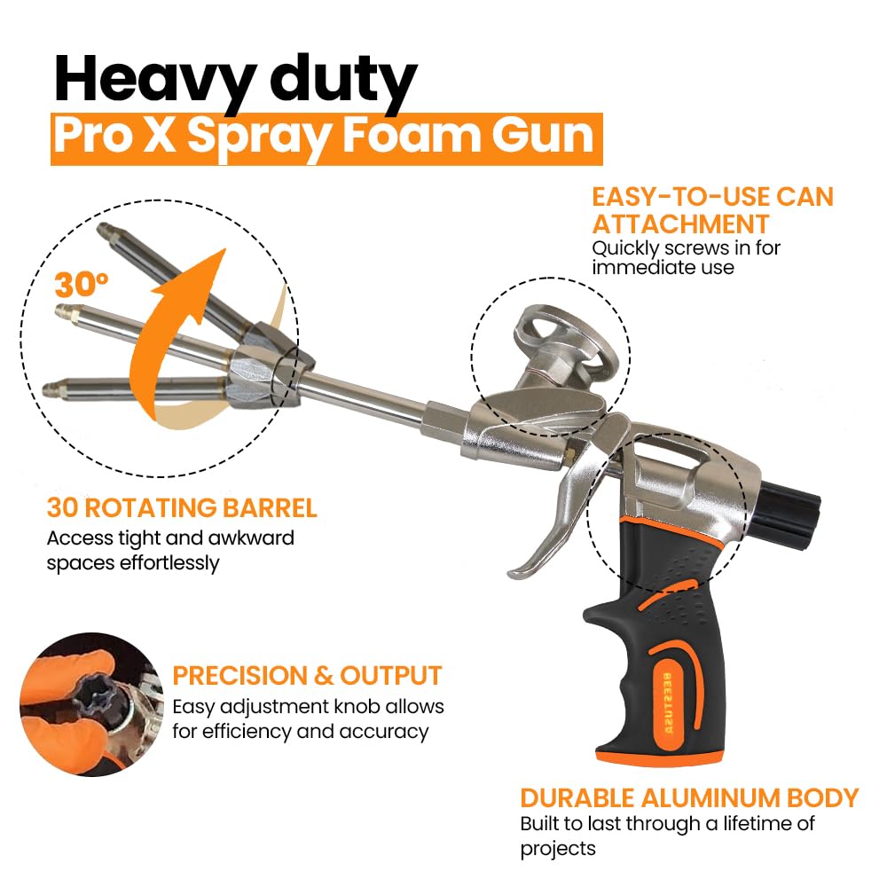 BEEST FullStop Spray Foam Insulation Kit for Walls and Attic - 240 Board ft/sq.ft. Perfect Heat & Acoustic Insulation for Reduced Energy Bills - 12x Spray Foam Can, 1 Cleaner, Pro X Gun & Safety Gear