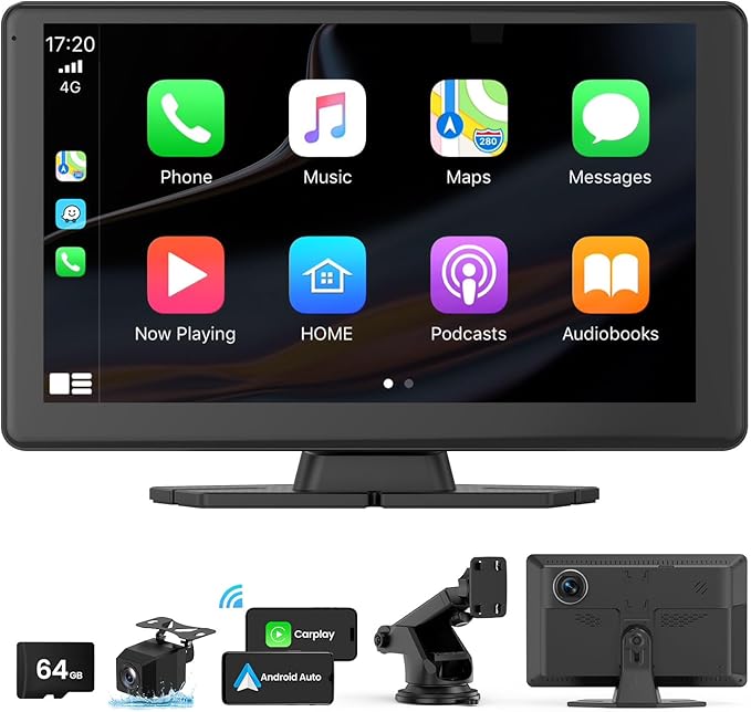 VyKure Portable Carplay Screen for Car 5K Dash Cam, 9" Wireless CarPlay & Android Auto Car Audio Receivers with 1080p Back...