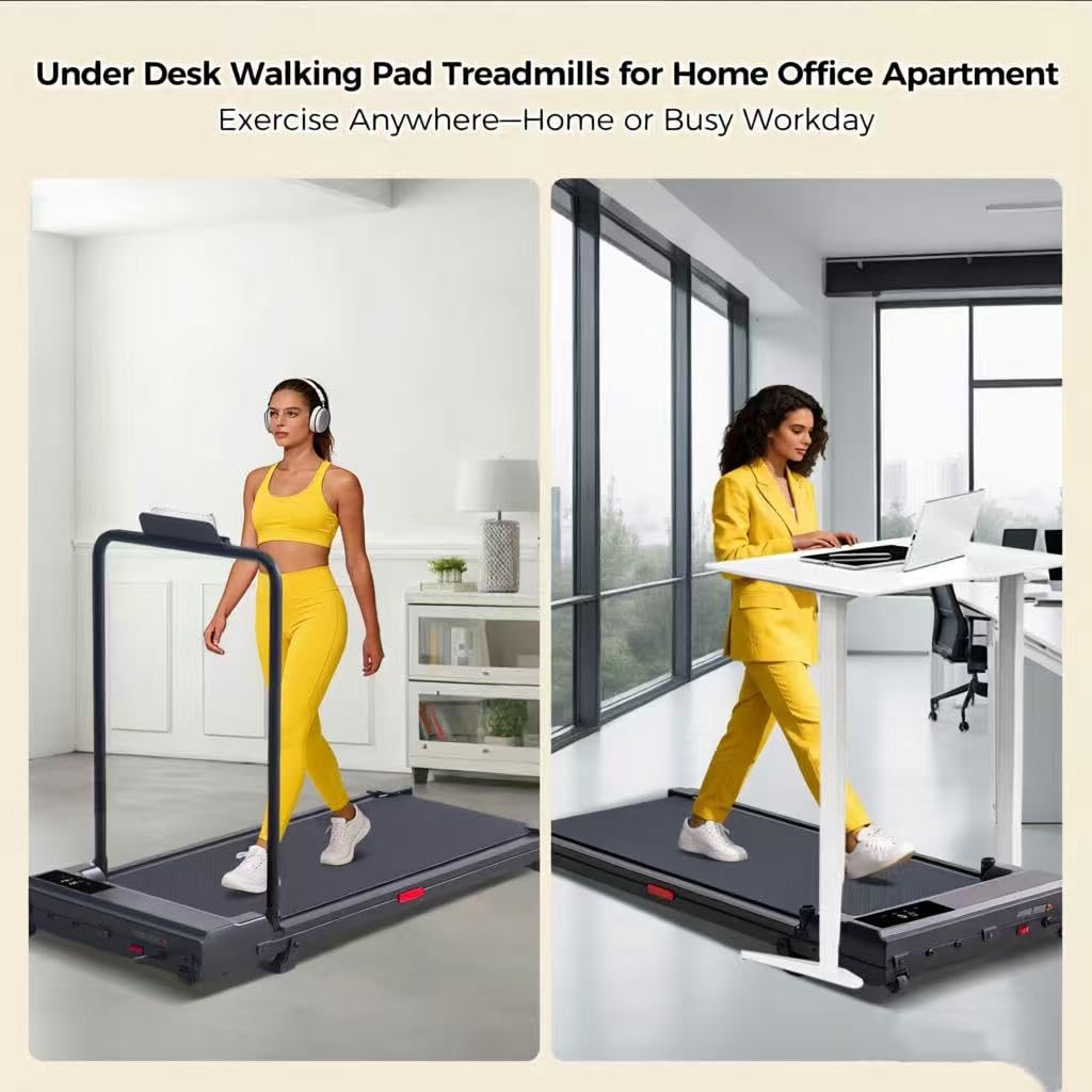 HevGlrm Walking Pad with Handle Bar, 2026 Upgrade Small Walking Pad Treadmill for Home, 3.0HP Portable Under Desk Treadmill with Handles for Home Small, 0.6-7.6MPH, 350LBS