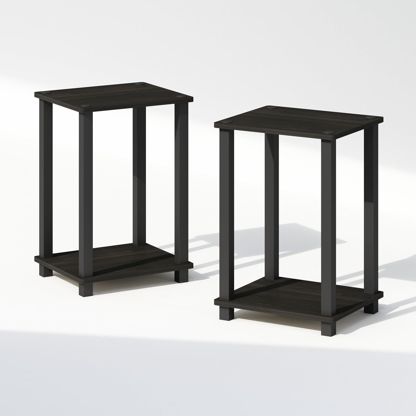 Furinno Simplistic Compact Bedside Table, Nightstand, Espresso/Black, Set of 2