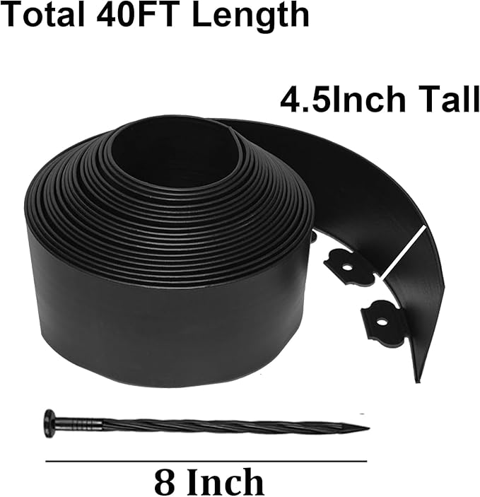 Landscape Edging Kit,40FT Plastic Garden Edging with 50 Stakes,4.5 Inch Tall Lawn Edging for Yard,Lawn,Flower Gardens Border (Black, 40FT)
